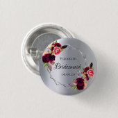 Bridesmaïde zilverbloemigen Bourgogne Ronde Button 3,2 Cm (Voorkant /achterkant)
