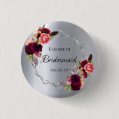 Bridesmaïde zilverbloemigen Bourgogne Ronde Button 3,2 Cm (Voorkant)