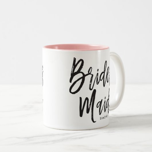 Bridesmaids | Aangepaste bruiloft in Script-stijl Tweekleurige Koffiemok (Voorkant rechts)