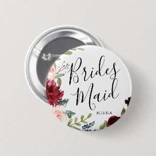 Bridesmaids Burgundy Bouquet - Eigen naam bruiloft Ronde Button 5,7 Cm