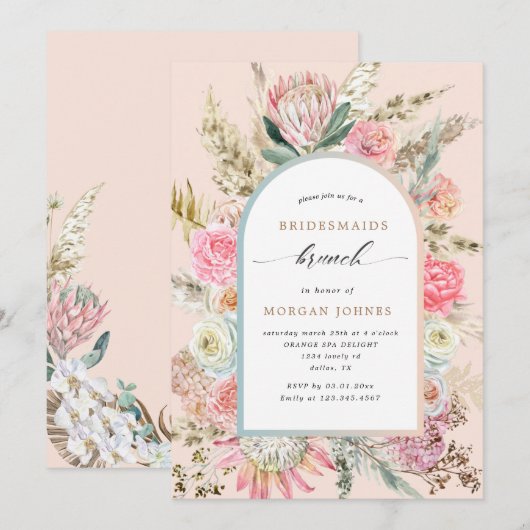 Bridesmaids de Bohême Floral Invitation Brunch (Devant / Derrière)