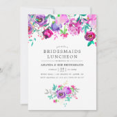 Bridesmaids floraux pourpre et menthe invitation d (Devant)