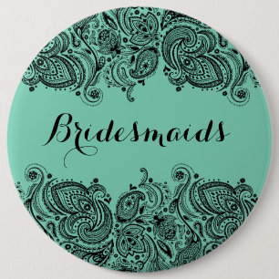BridesMaids Mint Green & Black Paisley Lace Ronde Button 6,0 Cm
