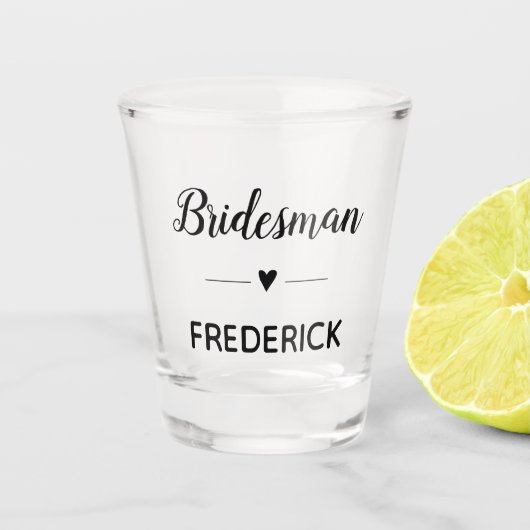 Bridesman Black Script Monogrammed Wedding Shot Glas (Voorkant)