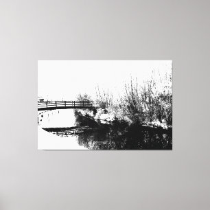 Bridge en Stream Winter 60x40 (150x100cm) Canvas Afdruk