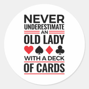 Bridge Player onderschat nooit oude Lady-kaarten Ronde Sticker