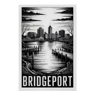 Bridgeport Connecticut Silhouette Zwart Wit Houtsn Perfect Poster