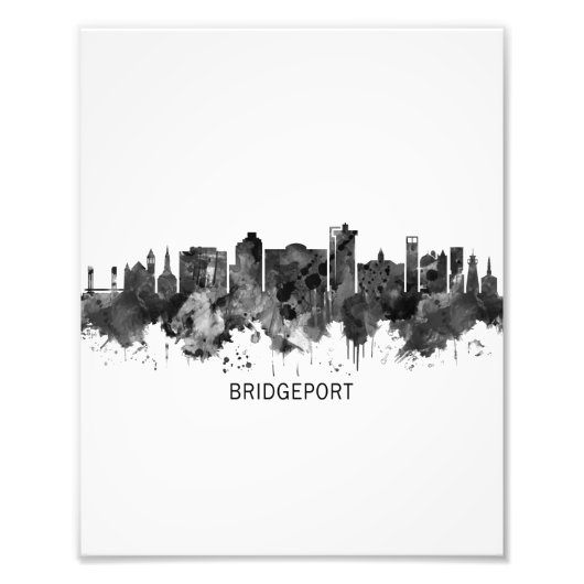 Bridgeport Connecticut Skyline BW Foto Afdruk (Voorkant)