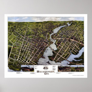 Bridgeport, CT Panorama Kaart - 1875 Poster