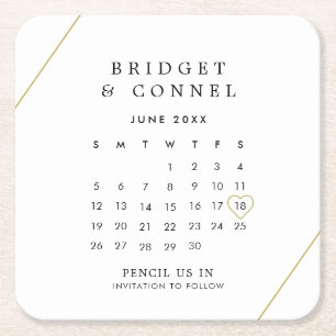 Bridget Geometrisch Modern Huwelijk Save the Date Vierkante Kartonnen Onderzetter