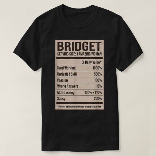 Bridget Nutrition Facts Name Nickname Alias Titel T-shirt (Design voorkant)