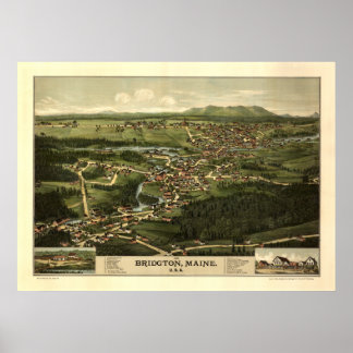 Bridgeton Maine 1888 Antiek Panoramiek Kaart Poster