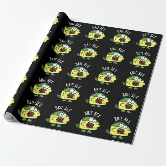 Brie-rex Funny Cheese TRex Pun Dark BG Cadeaupapier (Uitgerold)