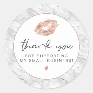 BRIE Rose Goud Lippen en Marmer Zakelijk Bedankt Ronde Sticker