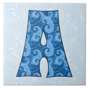 Brief A - Monogrammed Blue Paisley Tegeltje