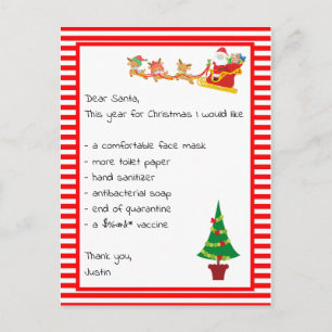 Brief aan Kerstman Wenslijst  Covid Quarantaine Briefkaart