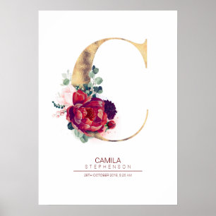 Brief C Monogram Floral Burgundy Red en Gold Poster