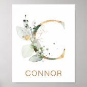 Brief C Monogram Groen goudbladerblad Nursery Poster (Voorkant)