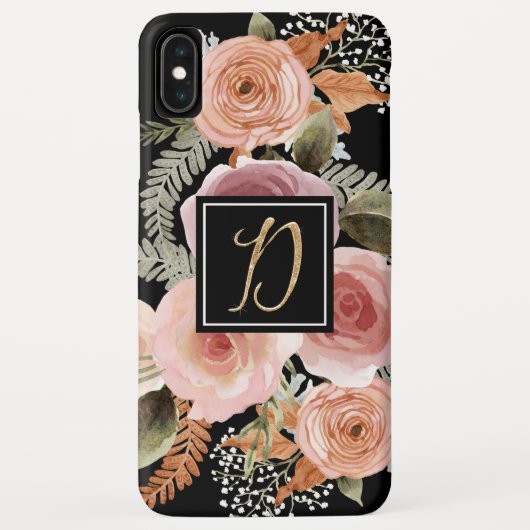 Brief D Gold Black Waterverf Floral Monogram Case-Mate iPhone Case (Achterkant)