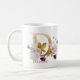 Brief D - Gold Floral Name Koffiemok