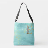 *~* BRIEF E - Monogram Gold Glitter Turquoise Crossbody Tas (Achterkant)