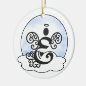 Brief E Monogram met engel en wolken. Keramisch Ornament (Links)