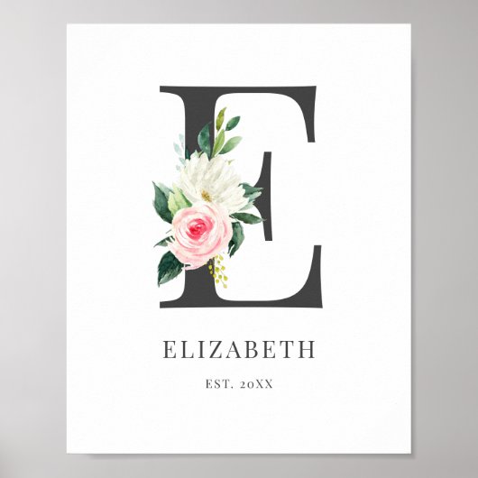 Brief E Monogram Waterverf Florals Poster (Voorkant)