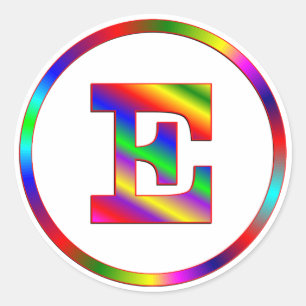 Brief E regenboog Ronde Sticker