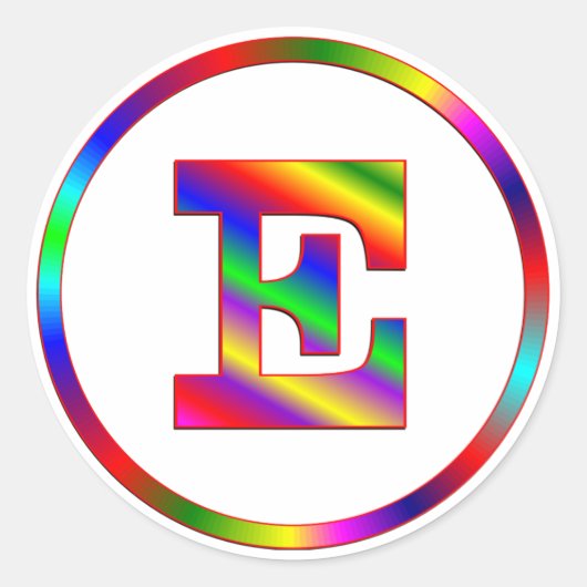 Brief E regenboog Ronde Sticker (Voorkant)