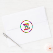 Brief E regenboog Ronde Sticker (Envelop)
