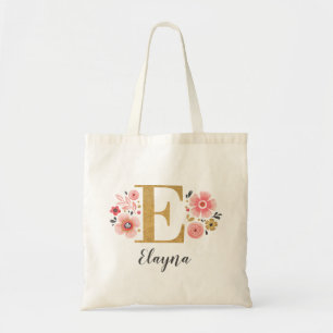 Brief "E" van roze goudbloem Tote Bag