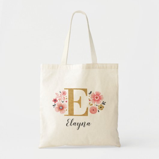 Brief "E" van roze goudbloem Tote Bag (Voorkant)