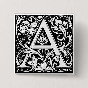 Brief Een middeleeuws monogram Art Nouveau Vierkante Button 5,1 Cm