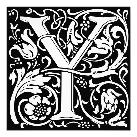 Brief Floral Alphabet Monogram Y Foto Afdruk (Voorkant)