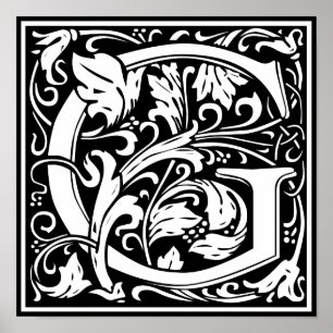 Brief G Medieval Monogram Initiaal Poster