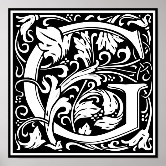 Brief G Medieval Monogram  Initiaal Poster (Voorkant)