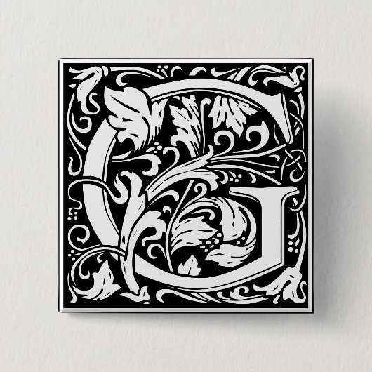 Brief G Medieval Monogram  Initiaal Vierkante Button 5,1 Cm (Voorkant)