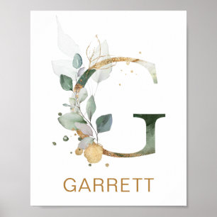 Brief G Monogram Groen goudbladerblad Nursery Poster