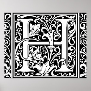 Brief H Medieval Monogram Initiaal Poster