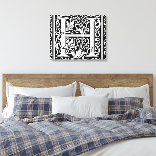 Brief H Middeleeuws Monogram Art Nouveau Canvas Afdruk (Insitu (Slaapkamer))
