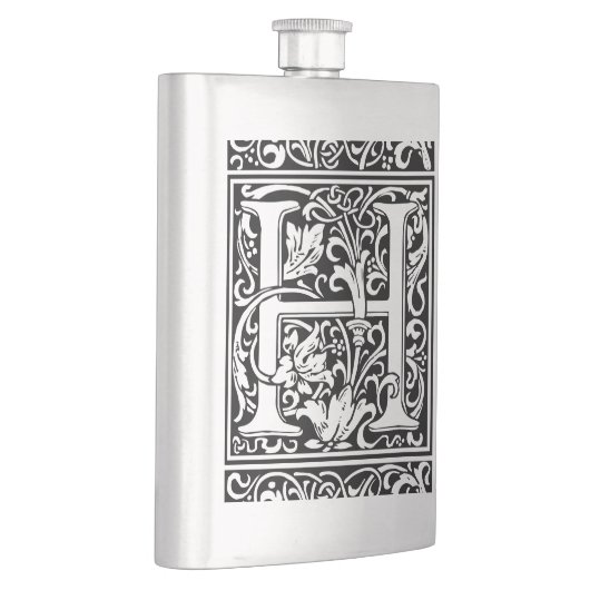 Brief H Middeleeuws Monogram Art Nouveau Heupfles (Rechts)