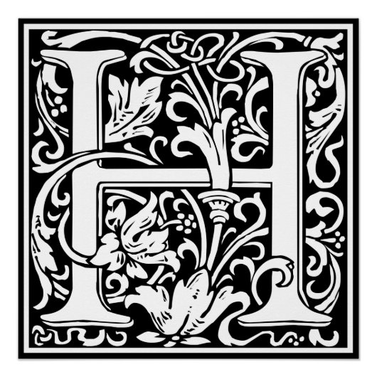 Brief H Middeleeuws Monogram Art Nouveau Perfect Poster (Voorkant)