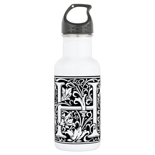 Brief H Middeleeuws Monogram Art Nouveau Waterfles (Voorkant)