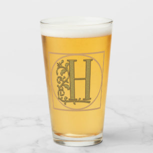 BRIEF H MONOGRAM Beauful Wedding New Home Gift Glas