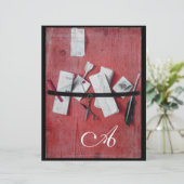 BRIEF HOLDER IN HOUT MONOGRAM rood zwart (Staand voorkant)