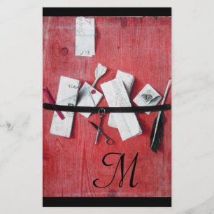 BRIEF HOLDER IN HOUT MONOGRAM rood zwart wit Briefpapier