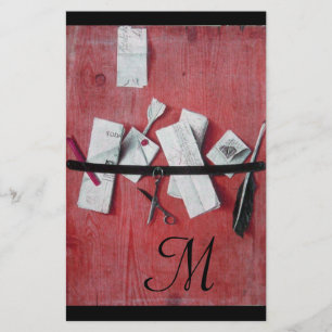 BRIEF HOLDER IN HOUT MONOGRAM rood zwart wit Briefpapier