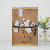 BRIEF-HOUDER VAN HOUT MONOGRAM in zwart wit Briefpapier (Staand voorkant)