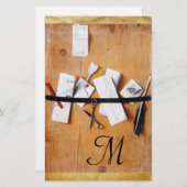 BRIEF-HOUDER VAN HOUT MONOGRAM in zwart wit Briefpapier (Voorkant / Achterkant)