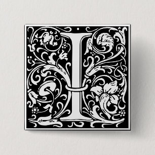 Brief I Middeleeuws Monogram Art Nouveau Vierkante Button 5,1 Cm